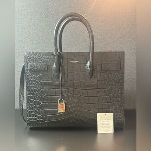 Saint Laurent Small Sac Du Jour Bag croc leather black originally $3.3k